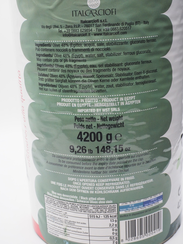 Oliven  schwarz entkernt 4kg