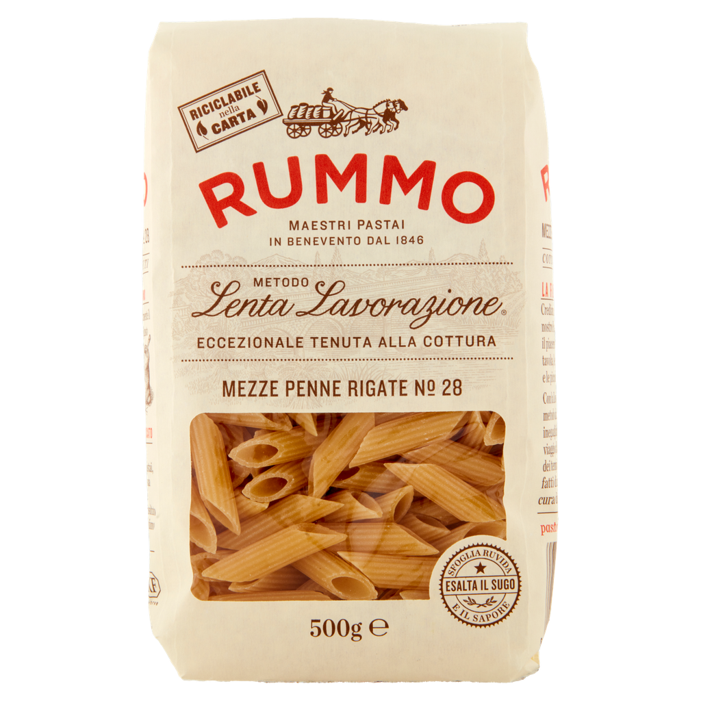 Rummo Mezze Penne Rigate Nr. 28 – kurze gerillte Hartweizenpasta, 500 g