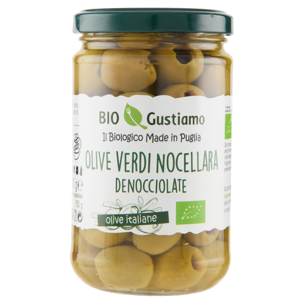 Bio Gustiamo entsteinte Nocellara-Oliven 280 g – grüne Bio-Oliven