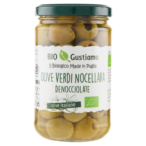 Bio Gustiamo entsteinte Nocellara-Oliven 280 g – grüne Bio-Oliven