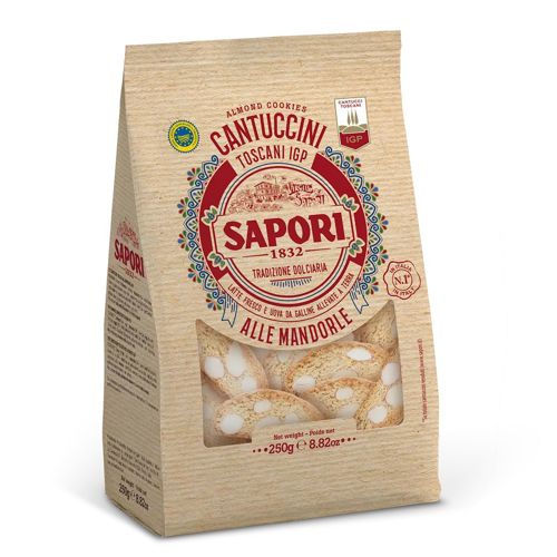 Confezione Sapori Cantuccini alle Mandorle, biscotti toscani croccanti a doppia cottura, 100 g